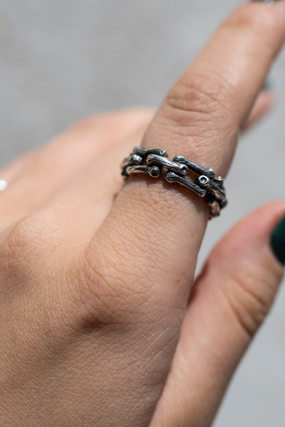 Sterling silver branch chain ring
