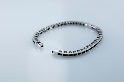 Men's Geometric Silver Bracelet Set Modern Square Pattern Jewelry