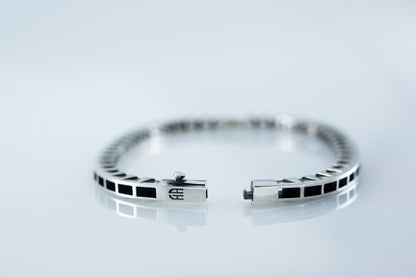Men's Geometric Silver Bracelet Set Modern Square Pattern Jewelry