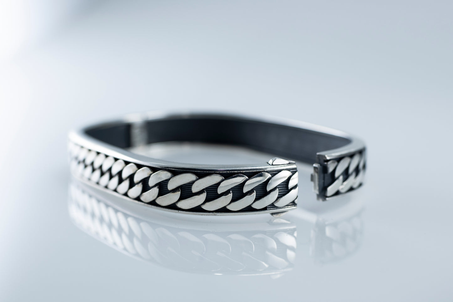 Men's Oxidized Sterling Silver Curb Chain Bracelet