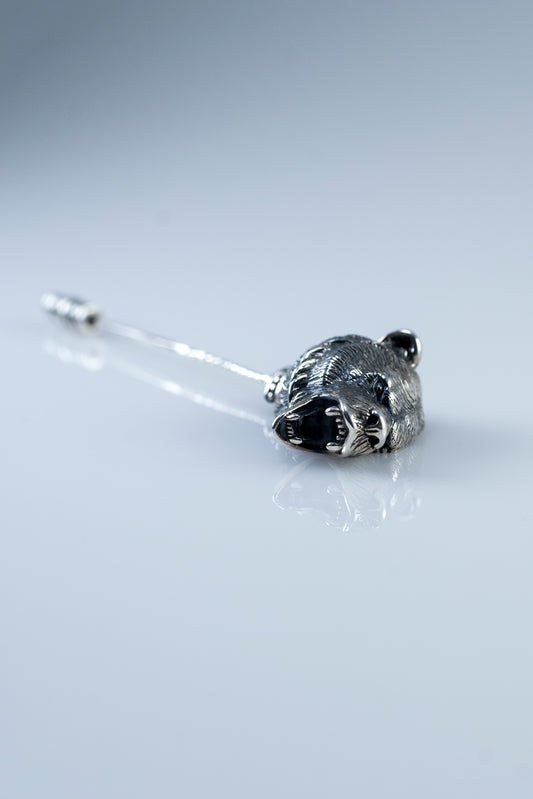 Sterling Silver Bear Head Lapel Pin