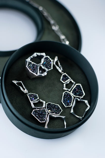 Earth Element Earrings, Handmade Geometric Silver Carborundum Earrings