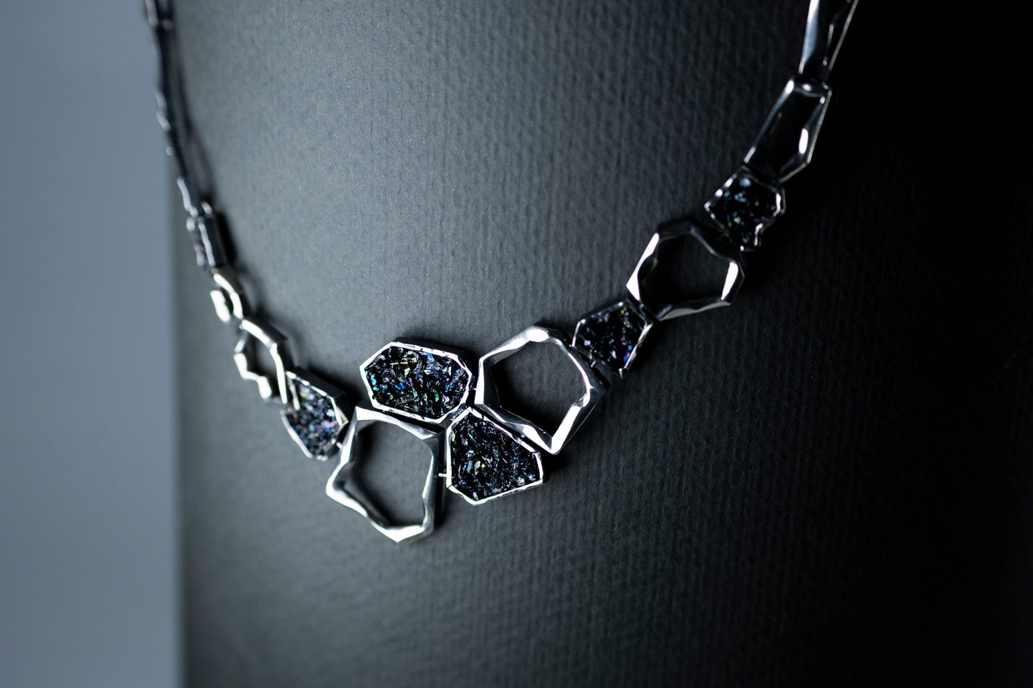 Earth Element Necklace, Handmade Geometric Silver Carborundum Necklace