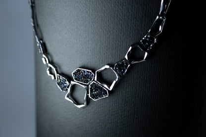 Earth Element Necklace, Handmade Geometric Silver Carborundum Necklace