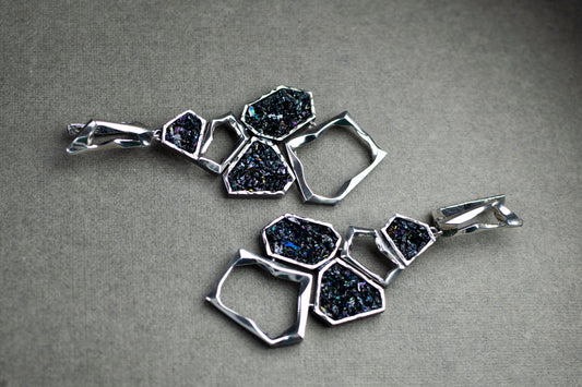 Earth Element Earrings, Handmade Geometric Silver Carborundum Earrings