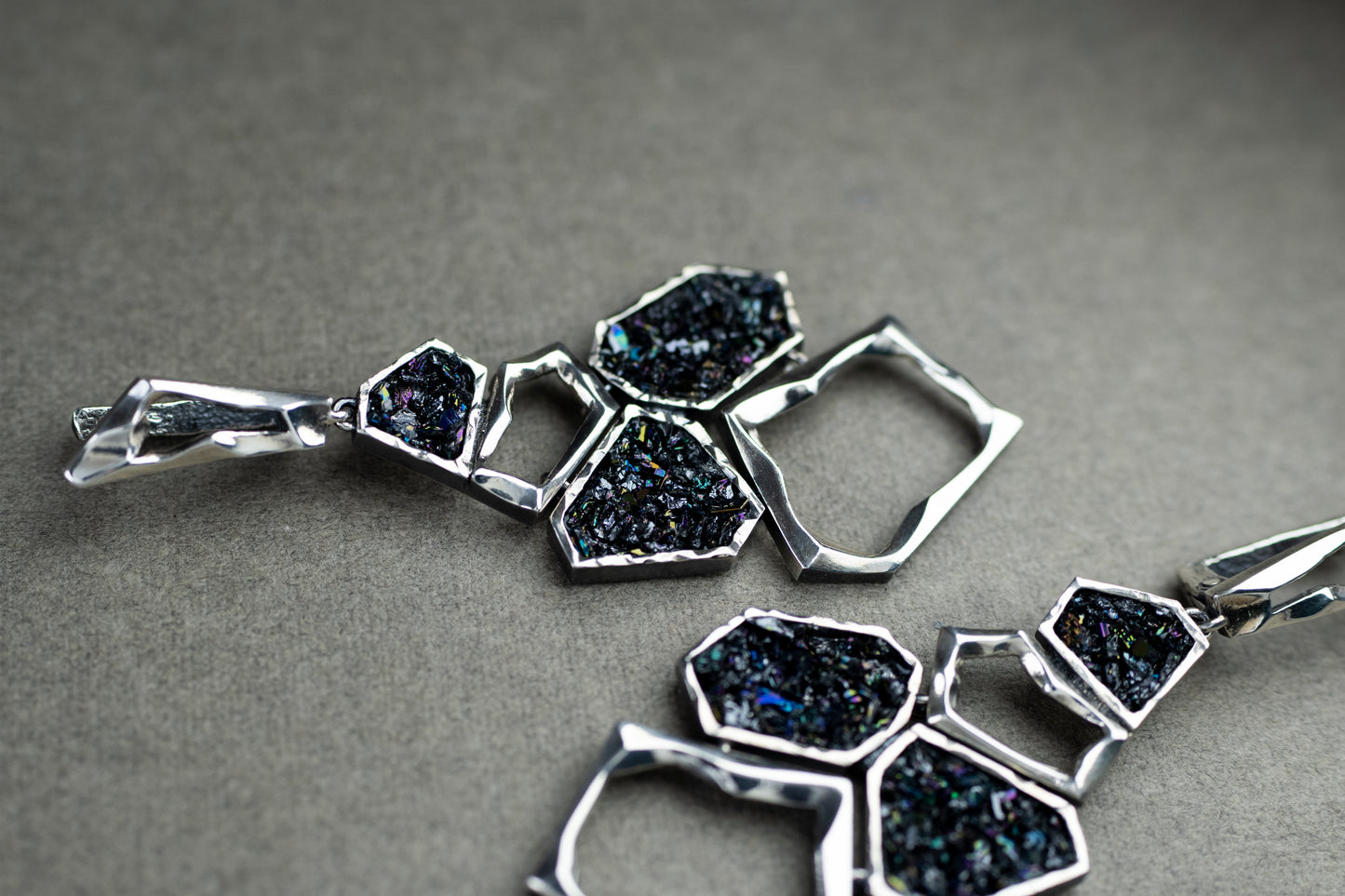 Earth Element Earrings, Handmade Geometric Silver Carborundum Earrings