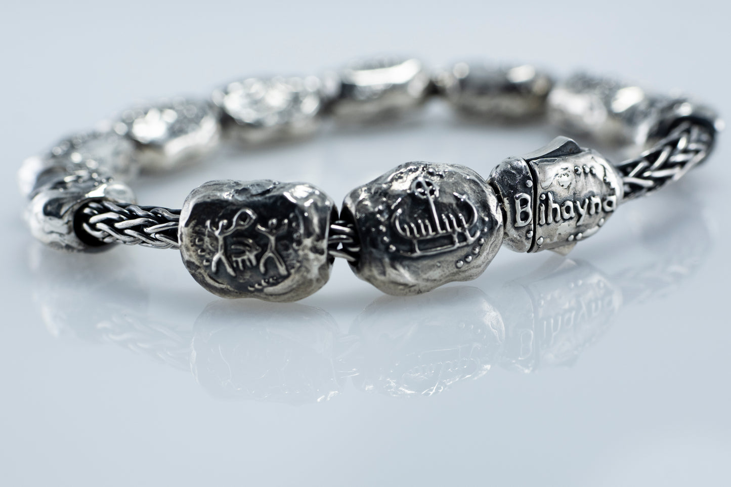 Bracelet with petroglyph beads, ethnic style jewelry.