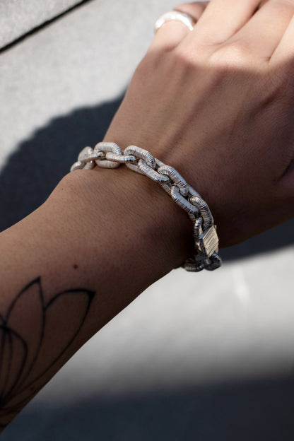 Sterling silver bracelet with textured links and anchor
