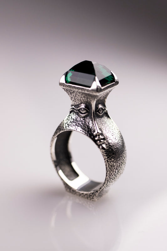 Handcrafted Sterling Silver Face Ring