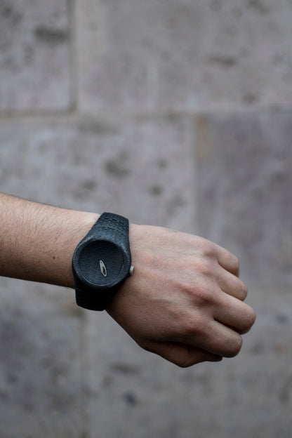 Sterling Silver Matte Black Modern Wrist Watch
