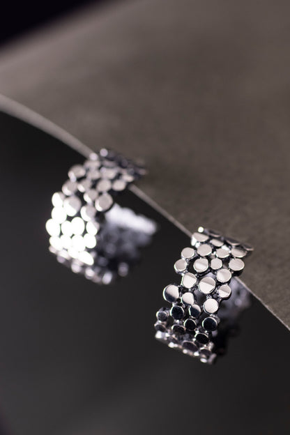 Sterling Silver Textured Hoop Earrings