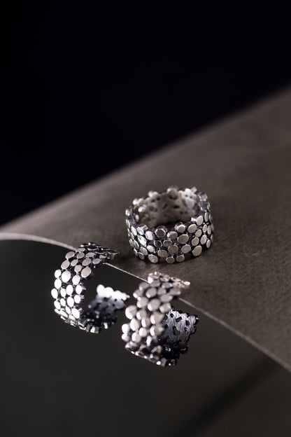 Sterling Silver Textured Hoop Earrings