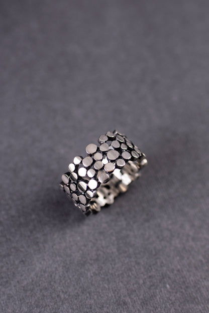 Handmade Sterling Silver Dotted Band Ring: Modern Geometric Jewelry