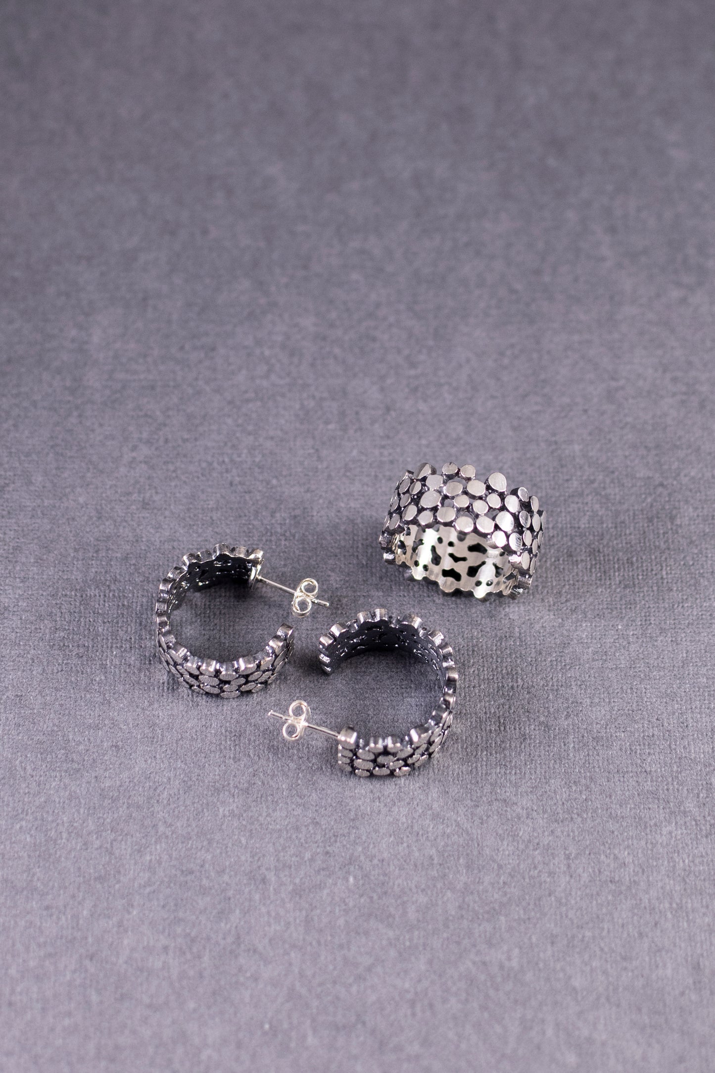 Sterling Silver Textured Hoop Earrings