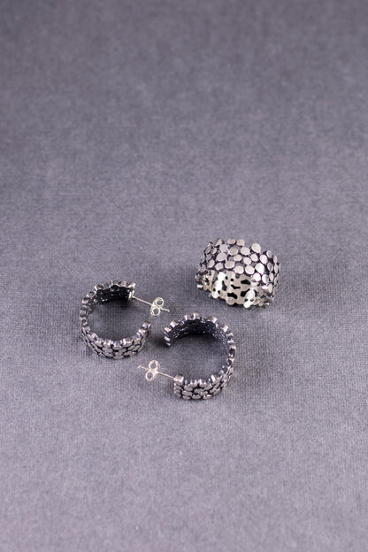 Sterling Silver Textured Hoop Earrings