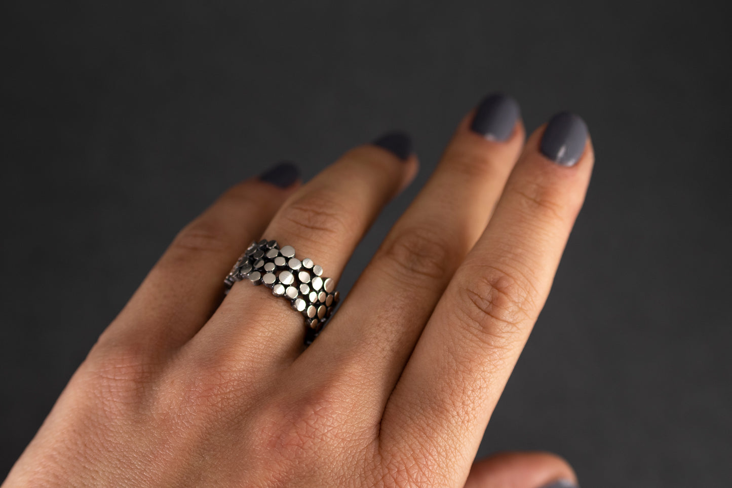 Handmade Sterling Silver Dotted Band Ring: Modern Geometric Jewelry