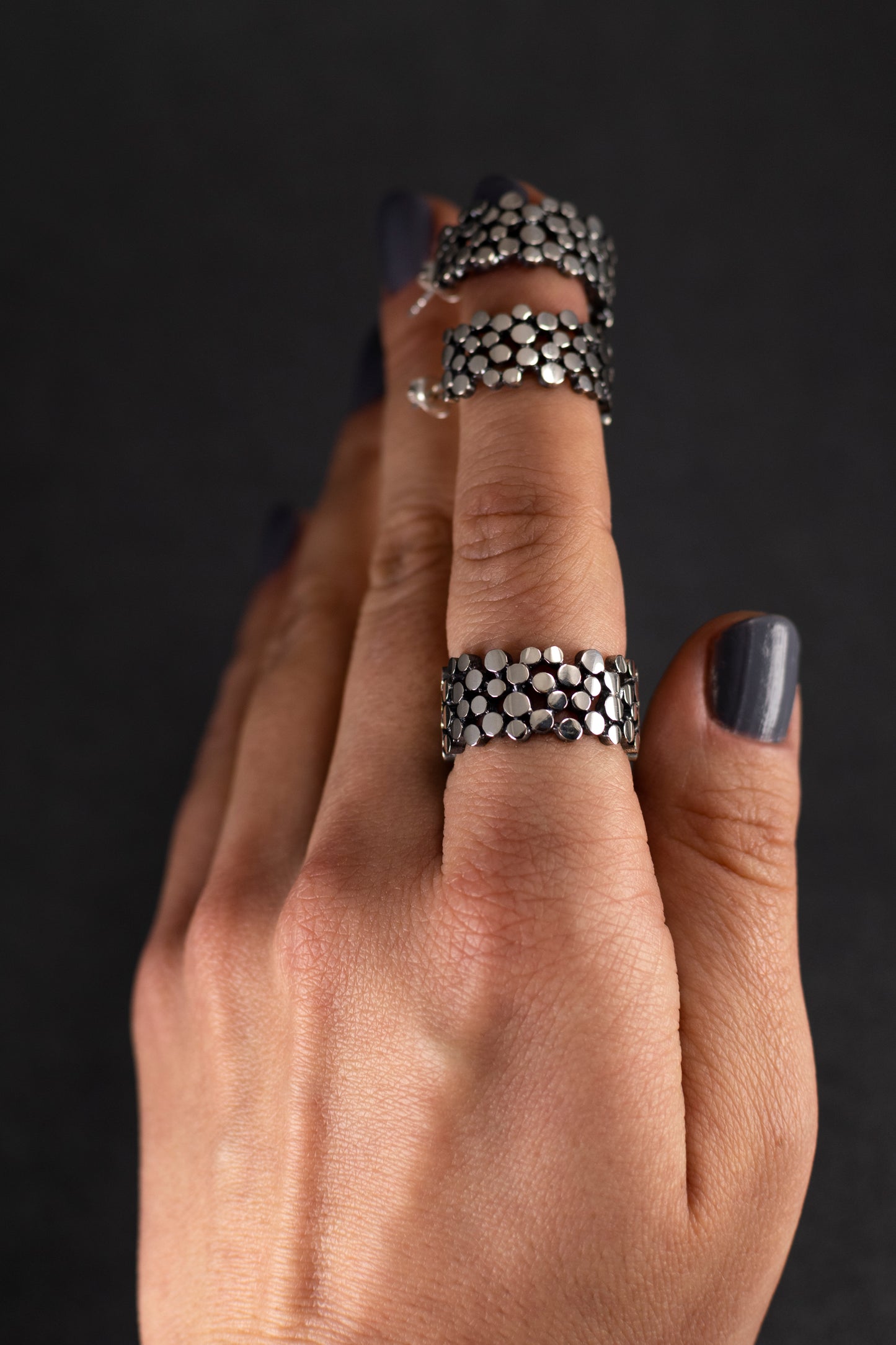 Handmade Sterling Silver Dotted Band Ring: Modern Geometric Jewelry