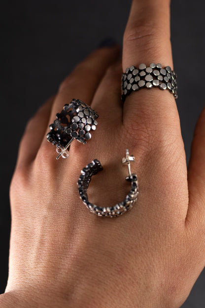 Sterling Silver Textured Hoop Earrings