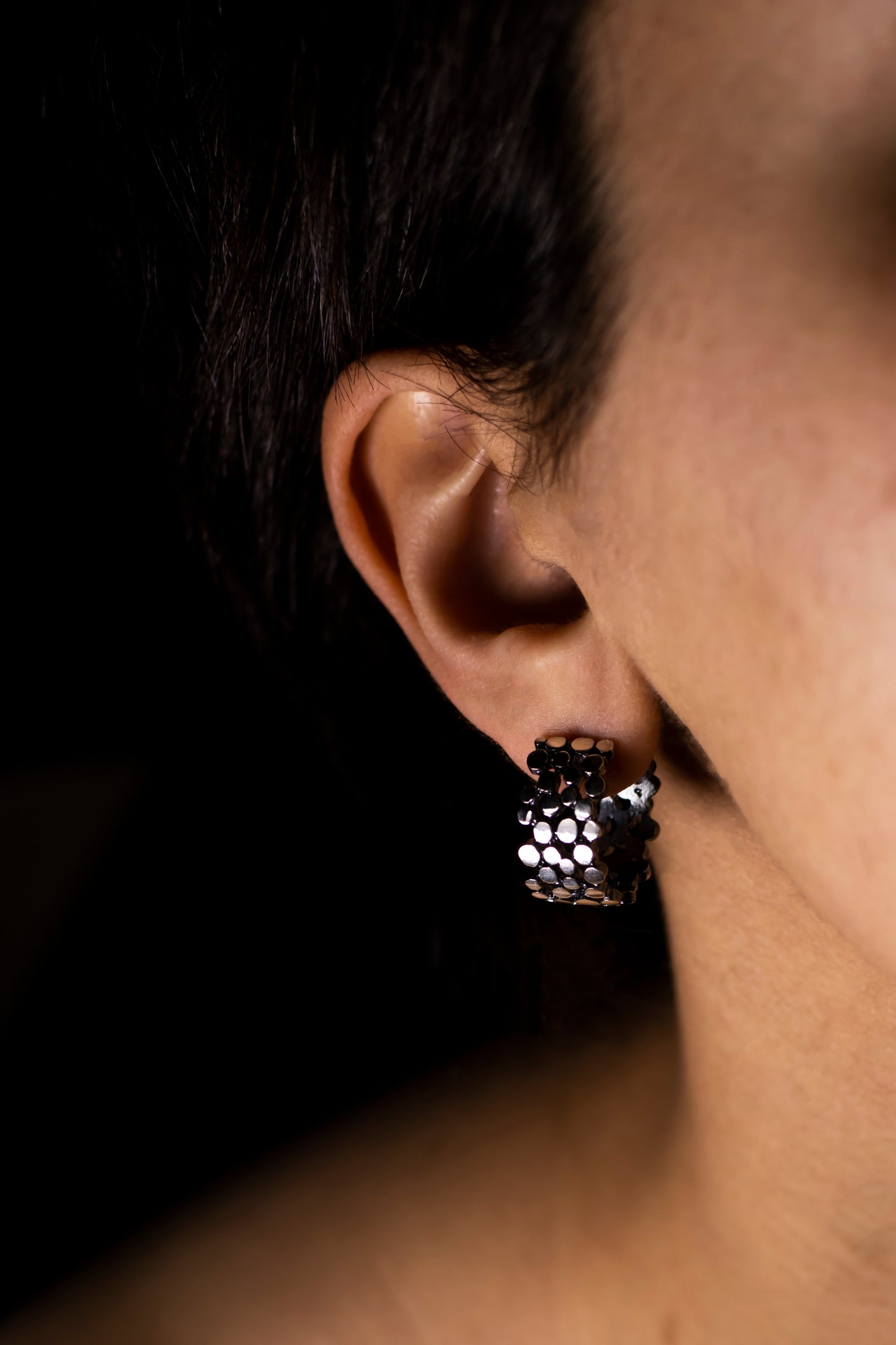 Sterling Silver Textured Hoop Earrings