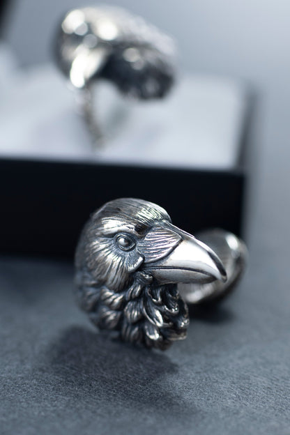 Oxidized Sterling Silver Raven Cufflinks