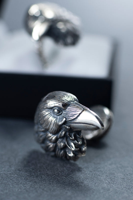 Oxidized Sterling Silver Raven Cufflinks