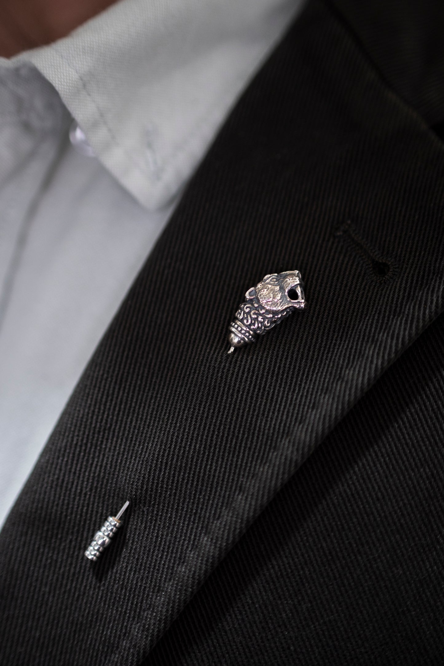 Silver Lion Head Stick Pin Lapel Pin