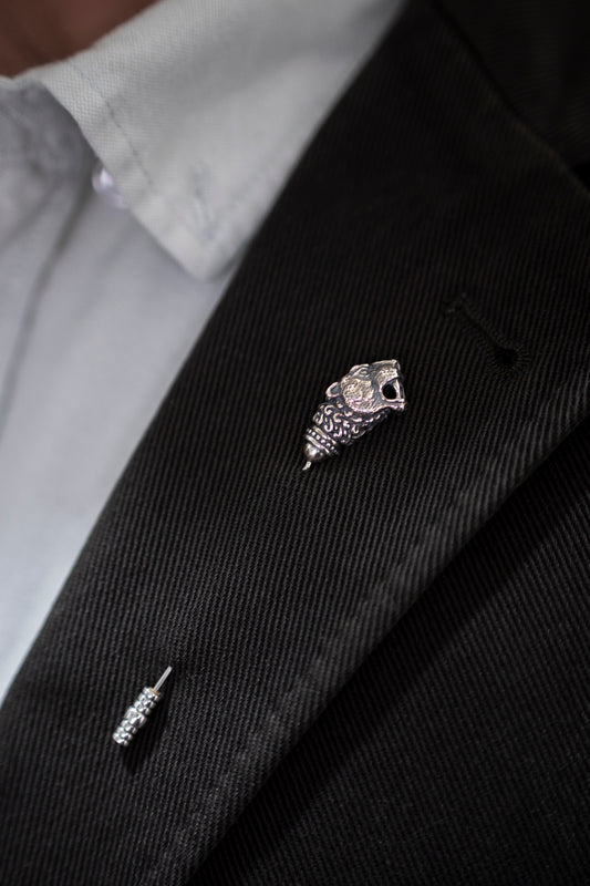 Silver Lion Head Stick Pin Lapel Pin