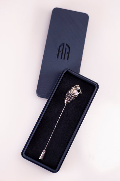 Silver Lion Head Stick Pin Lapel Pin