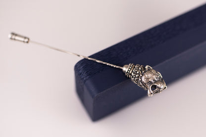 Silver Lion Head Stick Pin Lapel Pin
