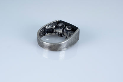 Aries Zodiac Ring – Sterling Silver with Black Onyx