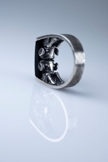 Aries Zodiac Ring – Sterling Silver with Black Onyx