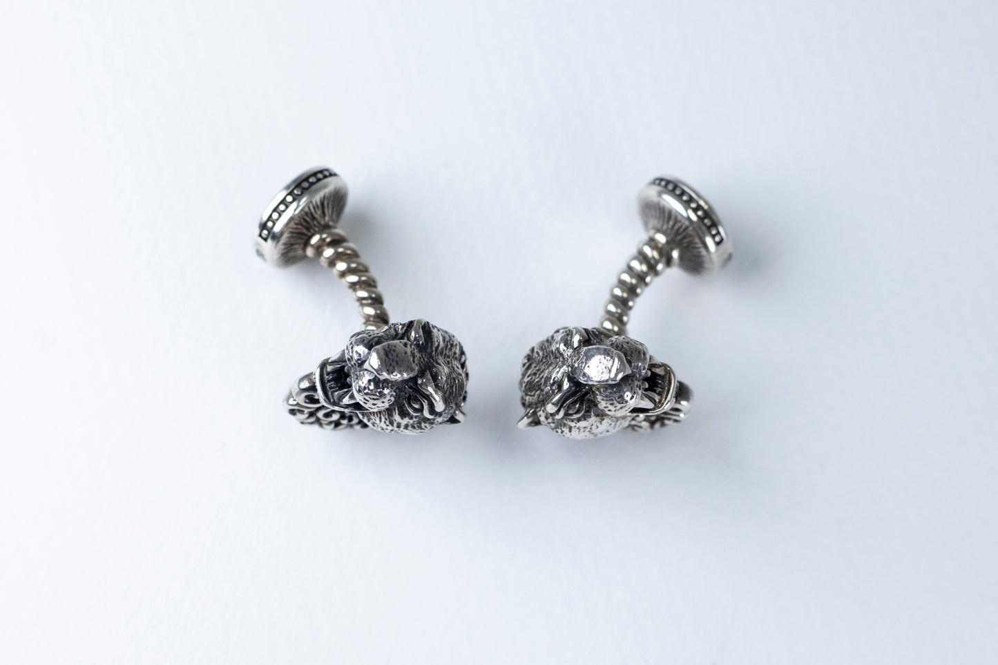 Lion Head Sterling Silver Cufflinks, Onyx Stone Back