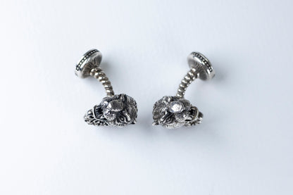 Lion Head Sterling Silver Cufflinks, Onyx Stone Back