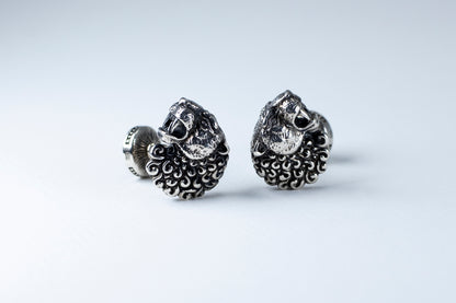 Lion Head Sterling Silver Cufflinks, Onyx Stone Back