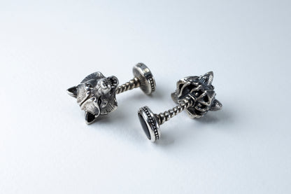 Oxidized Sterling Silver Wolf Cufflinks