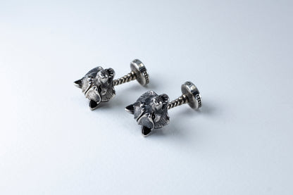 Oxidized Sterling Silver Wolf Cufflinks