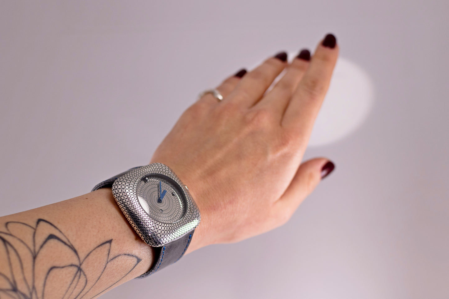 Handcrafted Sterling Silver 925 Watch | Geometric Dial Artisan Timepiece | Unisex Bihayna Design