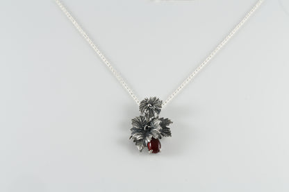 Handmade Silver Leaf Pendant Necklace with Carnelian Stone