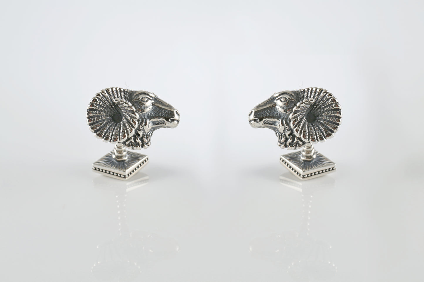 Ram Head Cufflinks – Sterling Silver Onyx Cufflinks