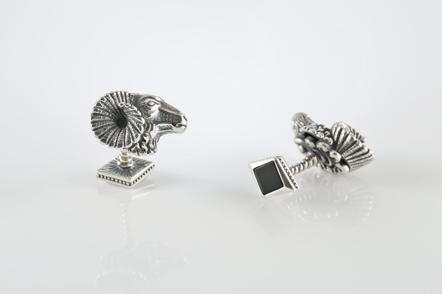 Ram Head Cufflinks – Sterling Silver Onyx Cufflinks