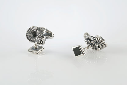 Ram Head Cufflinks – Sterling Silver Onyx Cufflinks