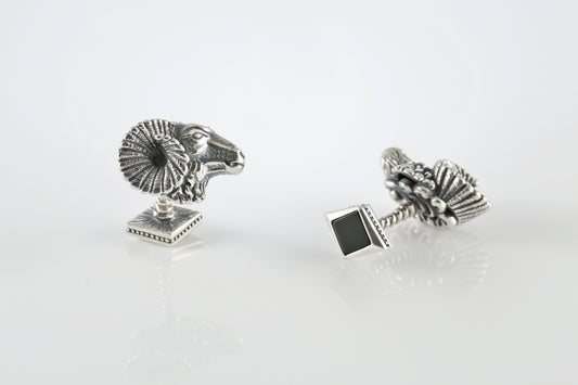 Ram Head Cufflinks – Sterling Silver Onyx Cufflinks