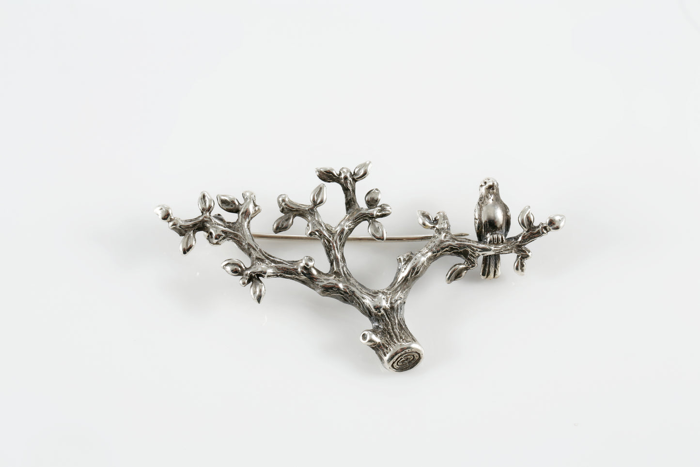 Sterling Silver Tree Branch Brooch with Bird