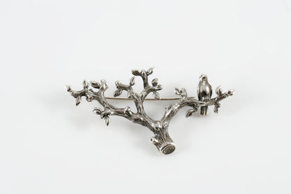 Sterling Silver Tree Branch Brooch with Bird