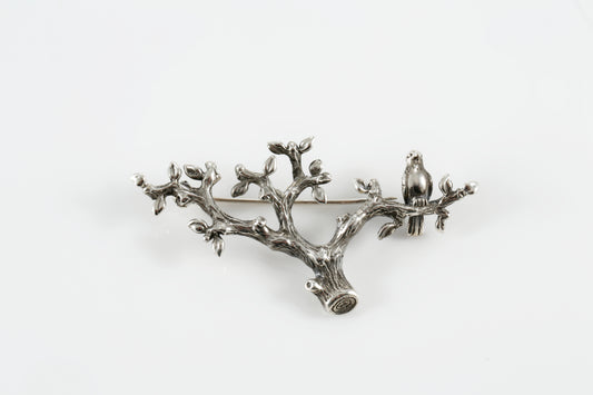 Sterling Silver Tree Branch Brooch with Bird