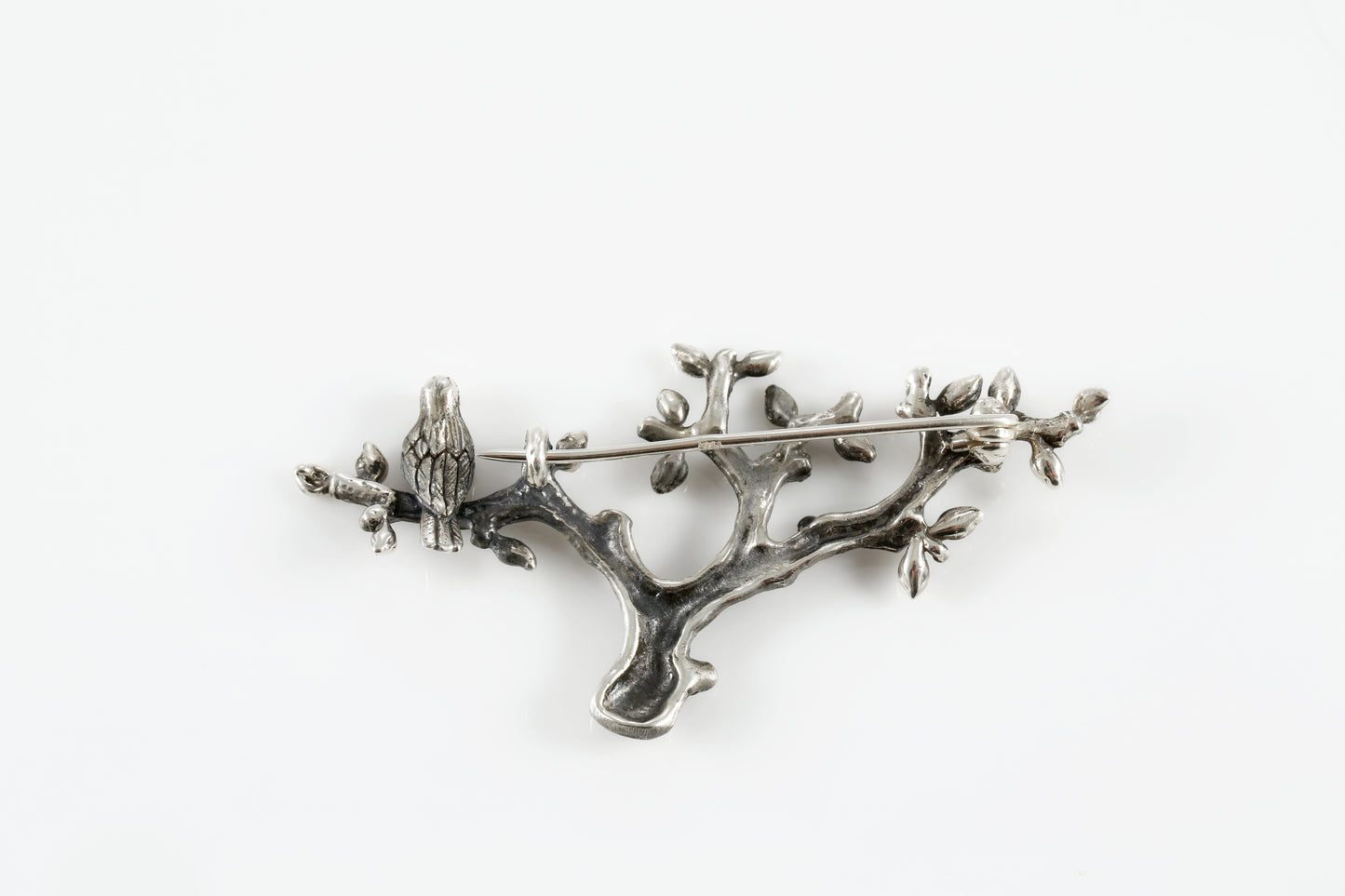 Sterling Silver Tree Branch Brooch with Bird