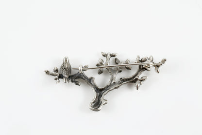 Sterling Silver Tree Branch Brooch with Bird