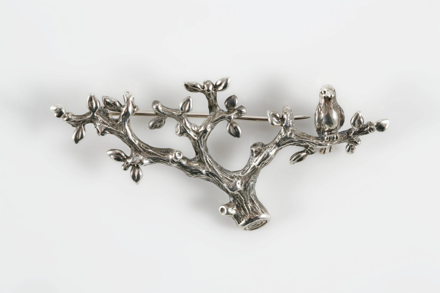 Sterling Silver Tree Branch Brooch with Bird