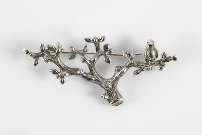 Sterling Silver Tree Branch Brooch with Bird