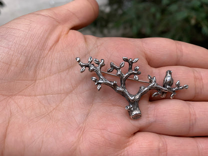 Sterling Silver Tree Branch Brooch with Bird